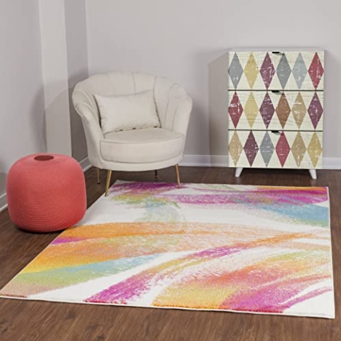 Livabliss Lorient Wohnzimmer Teppich Modern - Abstrakt Design in Marmor Optik für Wohnzimmer, Esszimmer, Schlafzimmer 120x170 cm - Weicher Kurzflor in Weiß und Vielfarbig