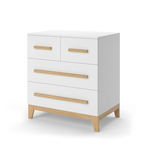 VitaliSpa Kommode Malia, Kommodenschrank, Weiß/Eiche, 80 x 88 cm mit 4 Schubladen