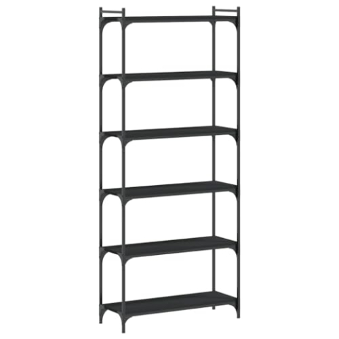 vidaXL Bücherregal, Bücherschrank mit 6 Böden, Regal mit verstellbaren Beinen, Standregal Aktenregal Büroregal, Schwarz Holzwerkstoff