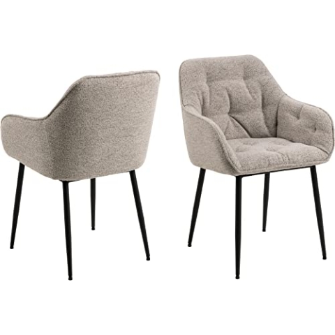 AC Design Furniture Bentley Armlehn-Esszimmerstühle mit Rückenlehne 2er-Set, Gepolsterter Esszimmerstuhl, Gepolsterter Stoffsitz in beige mit Schwarzen Metallbeinen, Home Office Stuhl