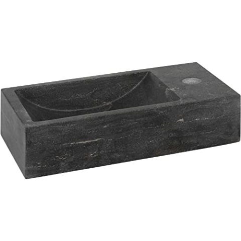 Saqu Nature Collection Hartstein-Waschbecken Rechts 40x22x10 cm - Waschbecken für Unterschrank, Waschtisch für Gäste WC
