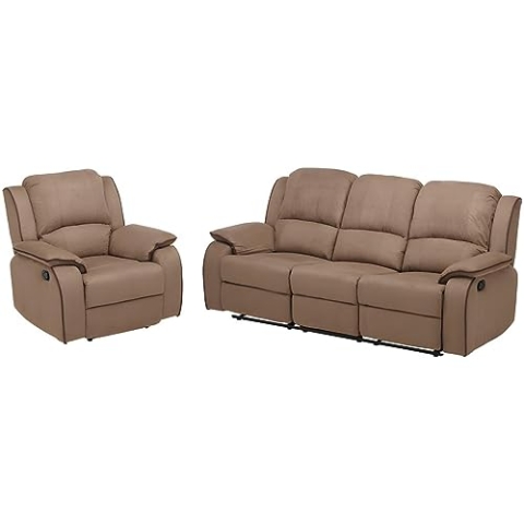 Vente-unique-Couchgarnitur Relax 3+1 - Microfaser - Taupe - Hernani