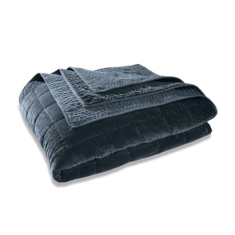 Loberon Quilt Arasta, dekorativer Kassettenstepp, feiner Schimmer, weiche Haptik, Steppdecke, Tagesdecke, Zierdecke, Baumwollsamt, Petrol