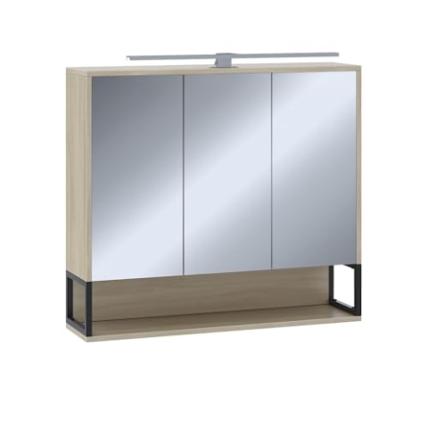 Vicco Badspiegelschrank Vionna, Eiche/Schwarz, 80 x 71.5 cm mit LED-Licht