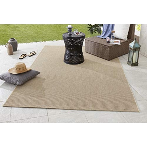NORTHRUGS In- und Outdoor Teppich Match 120x170cm - Wetterfest Modern Plain Allover Unifarben Design Läufer für Balkon Terrasse Garten Wintergarten Wohnzimmerteppich Wasserfest in Beige