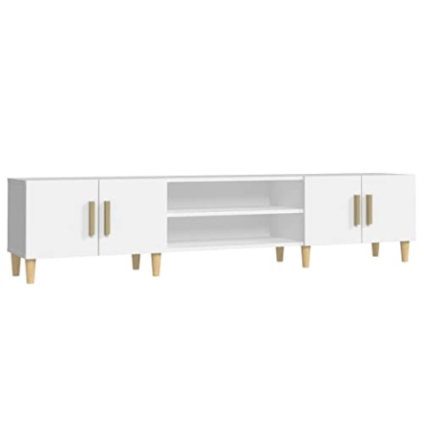 vidaXL TV Schrank, Fernsehtisch mit 4 Fächern 4 Türen, Fernsehschrank Lowboard für Wohnzimmer Schlafzimmer, TV Board Sideboard, Weiß Holzwerkstoff