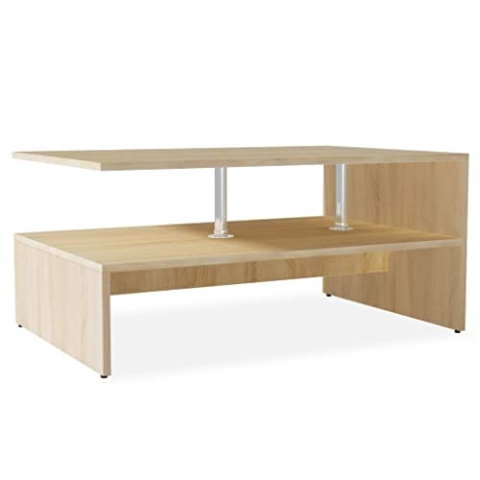 vidaXL Couchtisch Beistelltisch Wohnzimmertisch Kaffeetisch Sofatisch Teetisch Tisch Holzwerkstoff 90x59x42cm Eiche PVC-Kanten Edelstahlstützen