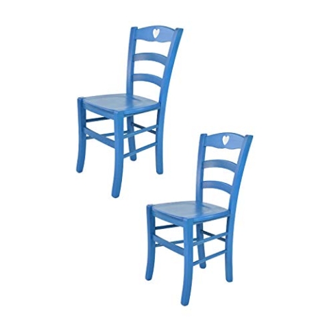 t m c s Tommychairs - 2er Set Stühle Cuore für Küche und Esszimmer, Robuste Struktur aus Buchenholz, in Anilinfarbe Blau lackiert und Sitzfläche aus Holz