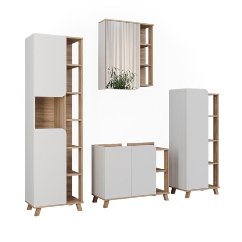 Vicco Badmöbel-Set Karen, Sonoma/Weiß, 4 Teile