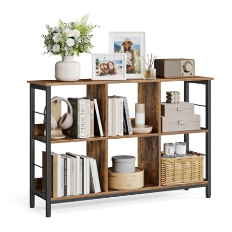 VASAGLE Regal mit 2 Ebenen, Bücherregal, Standregal mit 6 Fächern, für Wohnzimmer, Schlafzimmer, Arbeitszimmer, Küche, 33 x 120 x 80 cm, vintagebraun-tintenschwarz LLS104B01