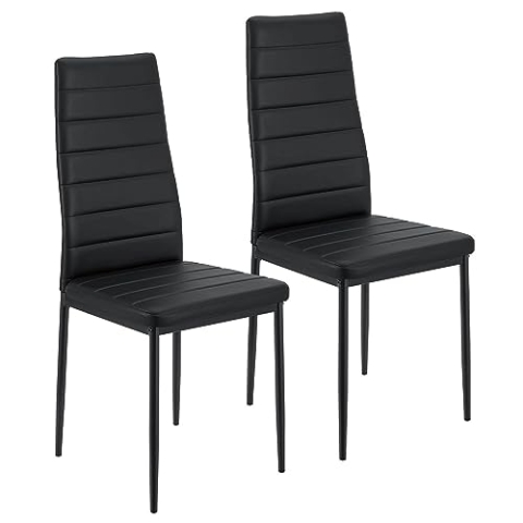 Juskys Esszimmerstühle Loja 2er Set mit Kunstleder Bezug & hoher Rückenlehne - stabiles Stahl Gestell bis 120 kg belastbar - 2 Stühle für Esszimmer & Küche Küchenstühle Esszimmerstuhl Schwarz