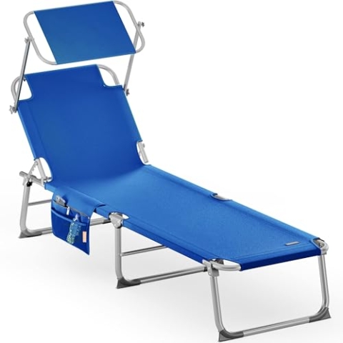 Casaria® Sonnenliege Klappbar Wetterfest Alu Gartenliege Mit Dach 150kg Belastbar Seitentasche Tragegriff Liegestuhl Relaxliege Garten Strand Blau