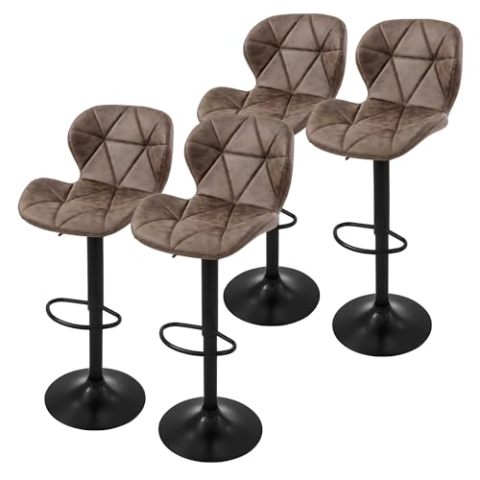 ML-Design Barhocker 4er Set, Bezug aus Kunstleder, Braun, Gepolsterter Barstuhl mit Rückenlehne und Fußstütze, Tresenhocker höhenverstellbar, 360° drehbar, Bistrohocker Hocker Drehstuhl Barstühle