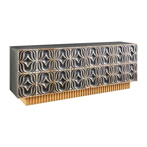 Riess Ambiente Handmade Design Sideboard Piazza SAN Marco 180cm grau Gold Mangoholz massiv 3D-Front Buffets TV-Schrank Aufbewahrungsschrank Wohnzimmerschrank