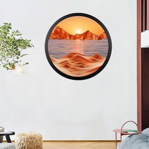 Moving Sand Art Decor, Sand Art Wall Mounted Rotate Sculpture, Wall Art Deep Sea Sandscape Room Decoration, Glass Crafts Solid Wood Frame, Relaxing Wall Decor for Home Office Work Decor(Size:24",Color