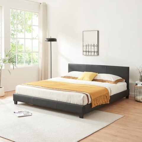 Corium Polsterbett 160 x 200cm schwarz mit Kunst Leder Kunstlederbezug Modern mit Stecklattenrost