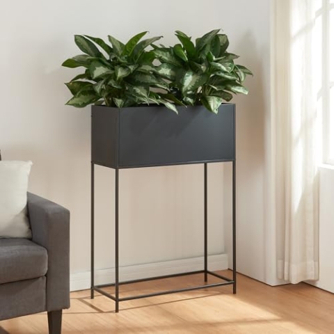 [en.casa] Blumenständer Porsgrunn Pflanzenständer mit Blumenkasten 100 x 70 x 30 cm Metall Schwarz Blumentopf mit Ständer