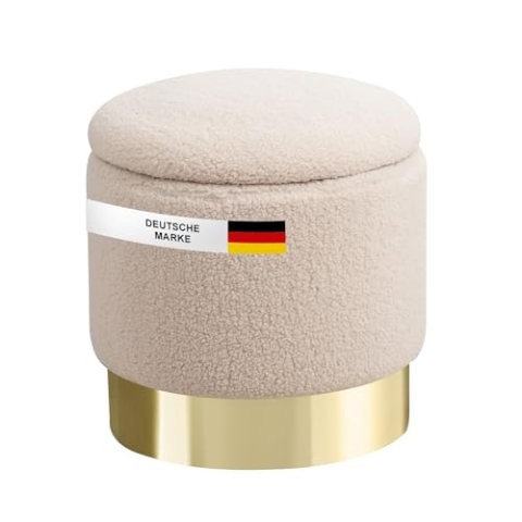Albatros Hocker mit Stauraum Nizza – Sitzhocker mit Stauraum, Modernes Design, Edler Sherpa-Bezug – Sitztruhe oder Sitzbank mit Stauraum – optimal als Fußhocker oder Hocker Schminktisch, Beige