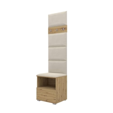 RAVIO Garderoben-Set NELA IV Kompakte Flurgarderobe, 50cm Wand-Garderobe mit Gepolstertes Paneel/Wandpaneel (Artisan Eiche + Creme (Trinity 01))