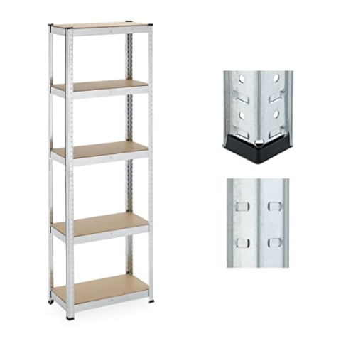 Relaxdays Schwerlastregal, HxBxT: 180x60x30 cm, 500 kg, verzinkter Stahl, Lagerregal Keller, Garage, zum Stecken, Silber