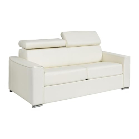 Vente-unique-Schlafsofa mit Matratze 3-Sitzer - Büffelleder - Weiß - Liegefläche 140 cm - Matratze 14 cm - Vizir
