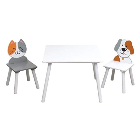Liberty House Toys Katzen- und Hundetisch und Stühle, MDF, Grau und Weiß, 44 cm H x 60 cm T