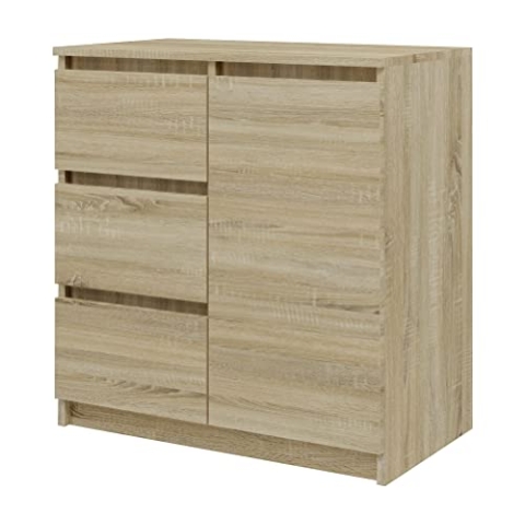 CDF Kommode 1D3S | Farbe: Eiche Sonoma | Schrank für Dokumente, Kleinigkeiten | Ideal für Wohnzimmer, Schlafzimmer, Kinderzimmer, Jugendzimmer und Büro | 3 geräumige Schubladen | Einfache Montage