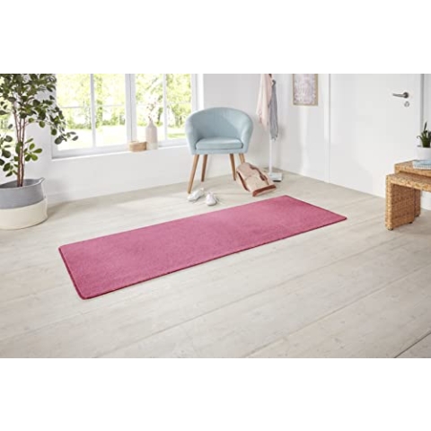 Hanse Home Nasty Läufer – Flauschiger Kurzflor Teppich Einfarbig Unifarben für Esszimmer, Wohnzimmer, Kinderzimmer, Flur, Schlafzimmer, Küche – Uni Rosa, Pink, 80x300cm