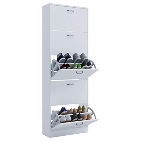 VCM Holz Schuhschrank | Maße: H. 170 x B. 59 x T. 22 cm | 5 Klappen - Sipos XL Weiß