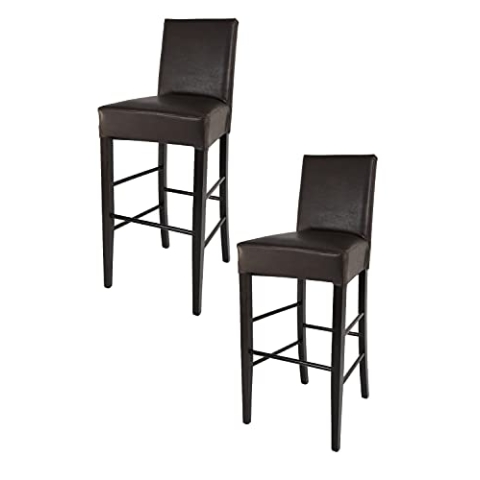 t m c s Tommychairs - 2er Set Moderne Barhocker Luisa, robuste Struktur aus lackiertem Buchenholz Farbe Wengeholz, gepolstert und mit Kunstleder in der Farbe Braun bezogen