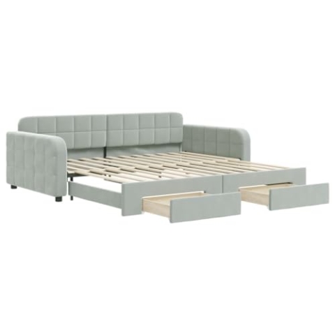 vidaXL Tagesbett, Ausziehbar Schlafsofa mit Schubladen, Bettsofa Gästebett für Schlafzimmer Wohnzimmer, Bett Sofa Ausziehbett, Hellgrau 100x200 cm Samt