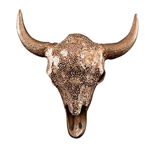 Eleganter Stierkopf Matador 56cm Gold mit Mosaik-Besatz Wanddekoration Tierkopf Wohnaccessoire