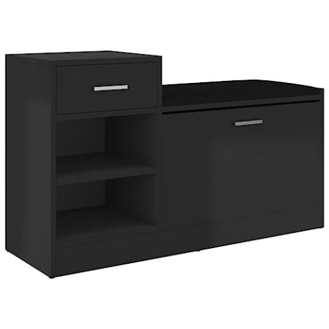 vidaXL Schuhbank Schuhschrank Sitzbank Schuhablage Schuhregal Schuhaufbewahrung Schuhständer Schuhkipper Hochglanz-Schwarz 94,5x31x57cm Holzwerkstoff