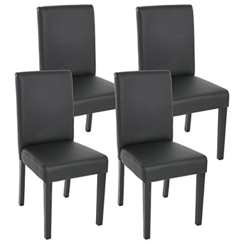 Mendler 4er-Set Esszimmerstuhl Stuhl Küchenstuhl Littau - Kunstleder, schwarz matt, dunkle Beine