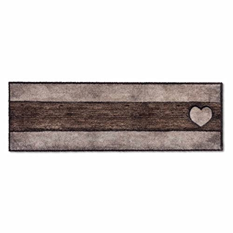 Astra Flauschige Sauberlaufmatte weich - Pure & Soft - Holz Herz Sand-braun 50 x 150cm - Waschbarer Küchenteppich innen - Türmatte strapazierfähig - Teppich