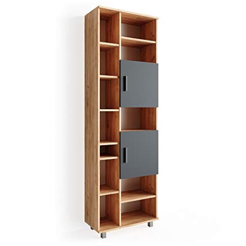 Vicco Badschrank Ilias, Badezimmerhochschrank, Eiche/Anthrazit, 60 x 190 cm