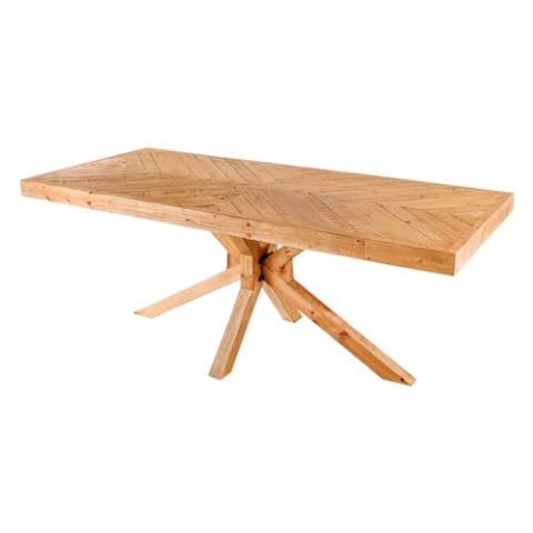 Riess Ambiente Massivholz Esstisch MOSAIK 200cm Natur Pinienholz recycelt Sterngestell Esszimmertisch Holztisch Küchentisch Fischgräten-Design recycelt