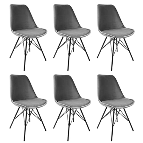 Kick Collection 6er Set Esszimmerstühl Velvet - Samt - Grau - Modern und Hochwertig - Samtstoff und Metall - Erhältlich in vielen Farben