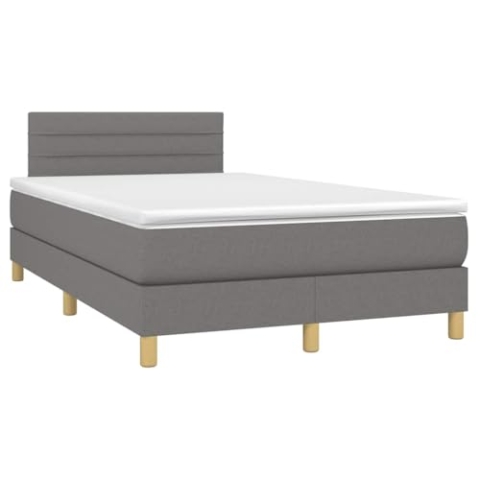 vidaXL Boxspringbett, Bett mit Matratze LED, Polsterbett Doppelbett für Schlafzimmer, Schlafzimmerbett Bettgestell Lattenrost, Dunkelgrau 120x190cm Stoff