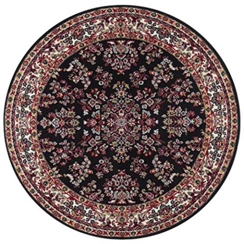 Hanse Home Design Kurzflor Wohnzimmerteppich Orient - Zabul Perser Look, Orientalischer Teppich für Esszimmer, Wohnzimmer, Schlafzimmer - Schwarz, 140 cm