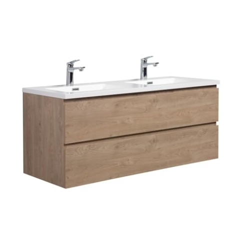 Badezimmer Badmöbel-Set Angela 120cm - Kastanien Eiche - Unterschrank Schrank Waschbecken Waschtisch