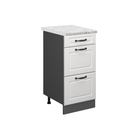 Vicco Küchenschrank R-Line, Schubladenschrank für die Küche, Weiß Landhaus, 40 cm AP Marmor