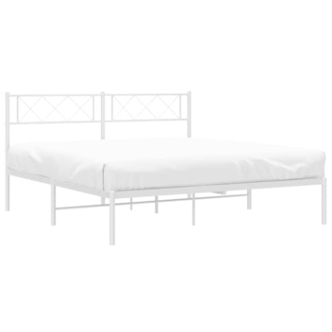 vidaXL Bettgestell, Bettrahmen mit Kopfteil Lattenrost, Metallbett Bett für Schlafzimmer, Doppelbett Gästebett, Metall Weiß 120x200cm