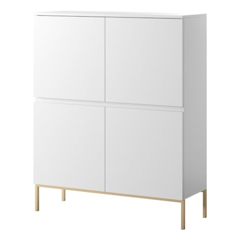 Selsey Kommode Schrank Aufbewahrungsschrank 100 cm 4 Türen 8 Fächer Weiß Goldene Beine Bemmi