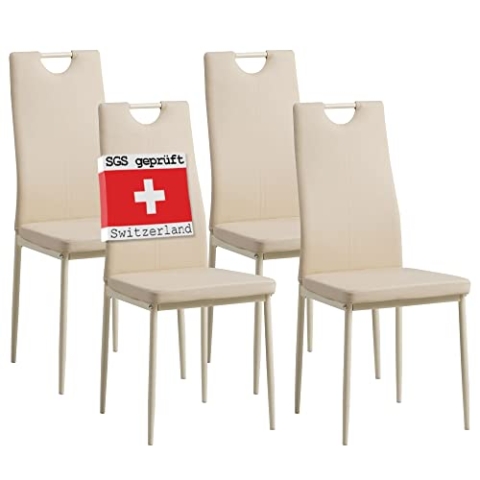 ALBATROS Esszimmerstühle 4er Set Salerno, Beige - Edles Italienisches Design, Kunstleder-Bezug, bequemer Polsterstuhl - Moderner Küchenstuhl, Stuhl Esszimmer oder Esstisch Stuhl