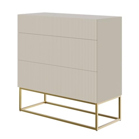 Selsey Kommode Schrank Aufbewahrungsschrank 90 cm Mit 3 Schubladen Graubeige Goldene Beine Veldio