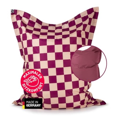 Lumaland Sitzsack XXL Karo für Erwachsene & Kinder | Bean Bag mit Karomuster – Outdoor & Indoor | 380 L Riesen Sitzsack mit Füllung, EPS-Perlen | wasserfest, abwischbar 140x180 cm