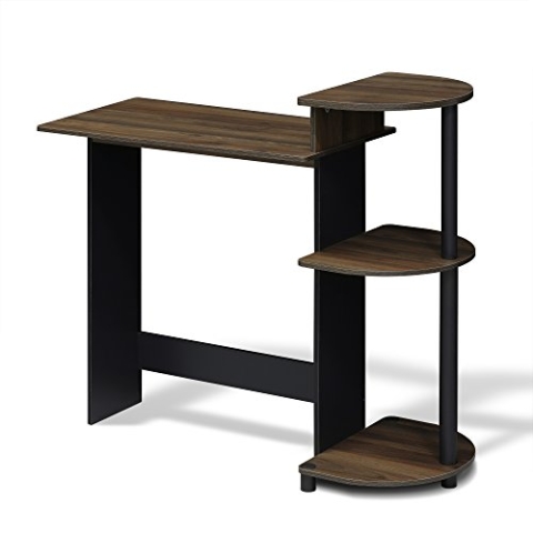 Furinno Compact Computer Schreibtisch, PC-Tisch, Bürotisch, mit Regalen, Columbia Walnut/Schwarz, 99 (Breite) x 85.3 (Höhe) x 39.4 (Tiefe) cm