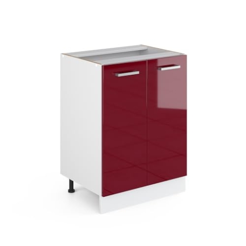 Vicco Küchenunterschrank R-Line, Bordeaux Hochglanz/Weiß, 60 cm ohne Arbeitsplatte