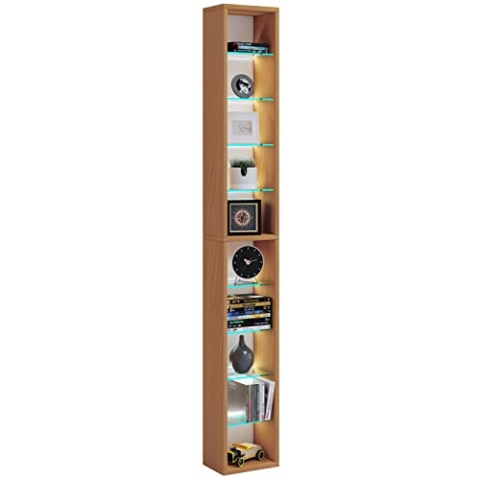 VCM Holz CD DVD Regal | Bücherregal | Aufbewahrung | Maße H. 155 x B. 21 x T. 14 cm | Standregal - Rasato XL Buche